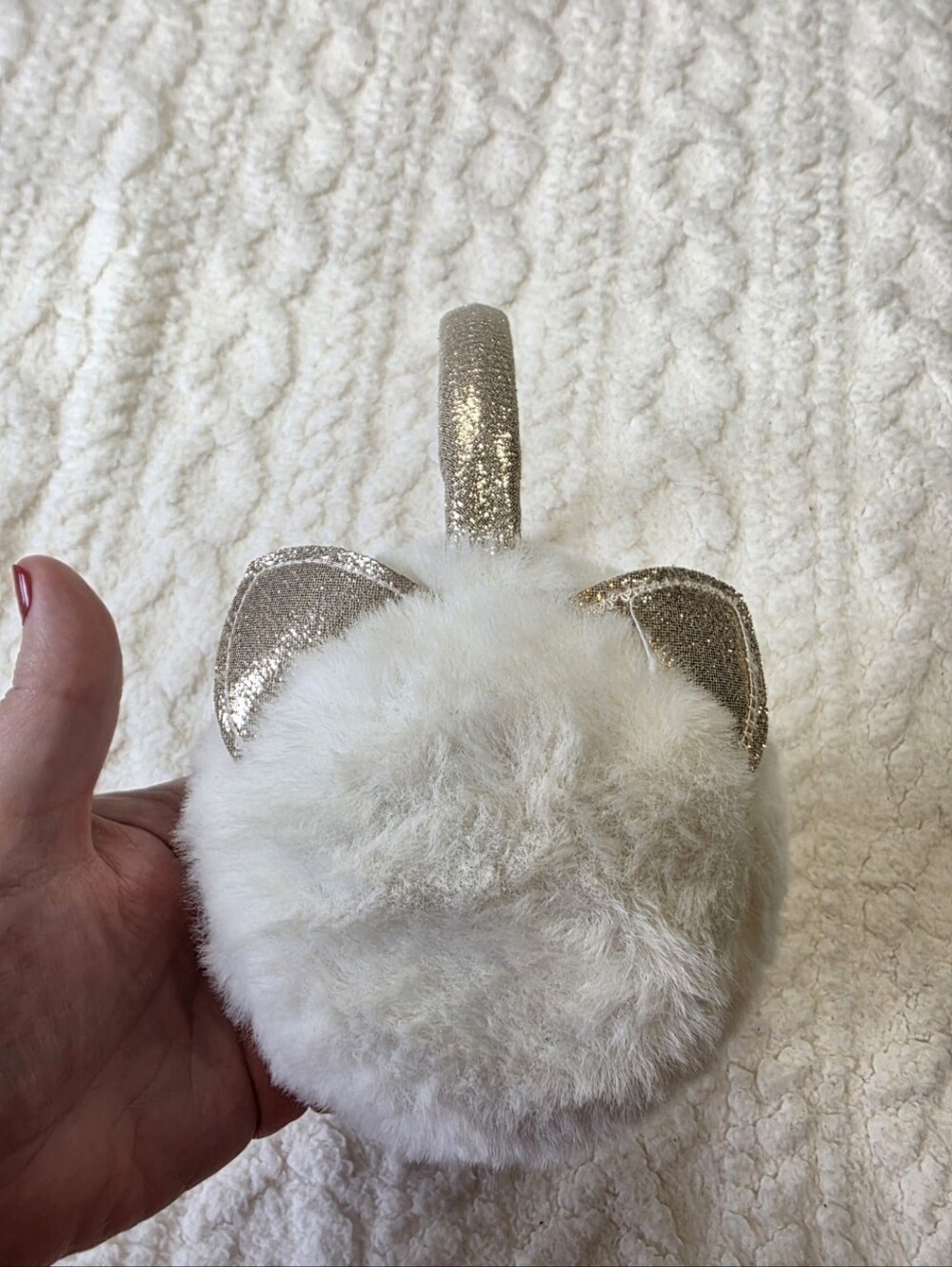 Sparkle My Universe Cat Earmuffs Girls Gold Cream Faux Fur One Size